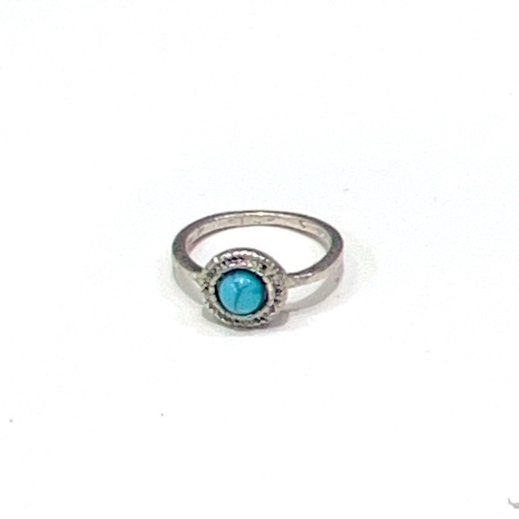 Simple Small Band Vintage Like Faux Turquoise Stone color Silver plated Ring - Picture 1 of 3
